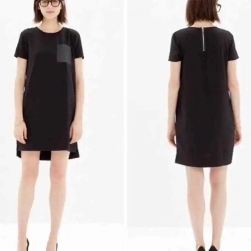 Madewell Black Leather Pocket T-Shirt Crew Neck Short Sleeve Dress